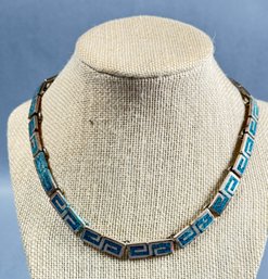 Sterling Silver Turquoise Greek Key Necklace