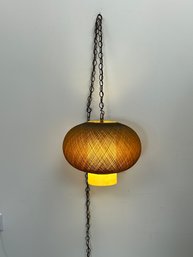 Vintage Woven Wood And Acrylic Hanging Lamp