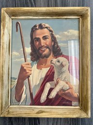Framed Print Of Jesus With A Lamb By Clyde Provonshaw.