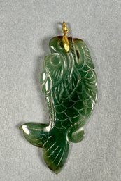 Vintage Chinese 14k  Yellow Gold And Jade Goldfish Pendant
