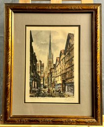 French Street Scene Signed Etching *local Pickup Only*
