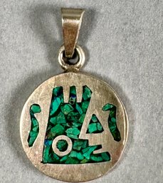 Round Sterling And Turquoise Pendant - Mexico
