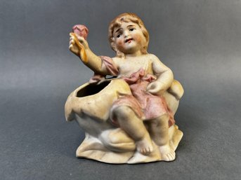 Vintage Porcelain Planter Girl With Ice Cream Cone.