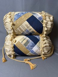 Pair Of Patchwork Corded Lumbar Pillows