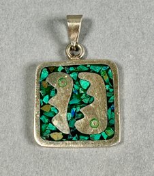 Heavy Sterling And Turquoise Pendant - Mexico