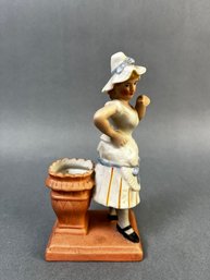 Vintage Porcelain Planter With Young Lady Marked 7753.