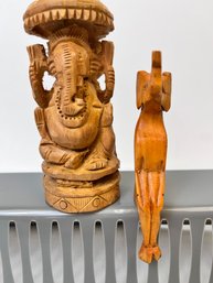 2 Decorative Wood Carved Elephants.