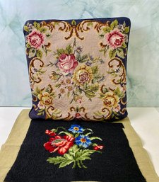 1 Needlepoint Pillow And 1 Needlepoint Cover