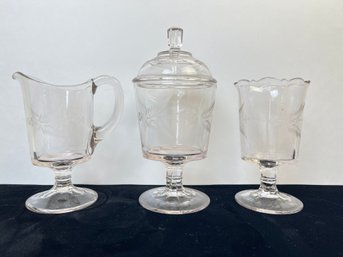 Four Piece Antique Etched Glass Serving Set *Local Pickup Only*