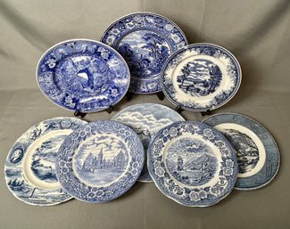 Lot Of 8 Souvenier And Blue & White Transferware Plates