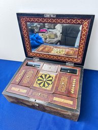 Antique Wood Inlaid Sewing Box.