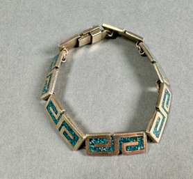 Sterling Silver And Turquoise  Greek Key Bracelet