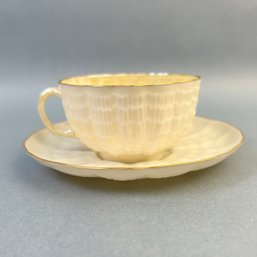 Belleek Gold Painted Rim Cup And Saucer