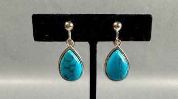 Silver Tone With Blue Stone Clip On Earrings