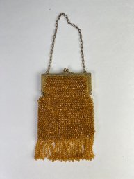 Vintage Beaded Purse With Silk Lining And Brass Hardware