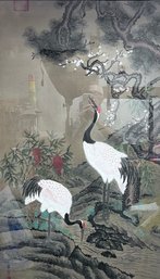 Framed 50x30 Asian Crane Picture, Possibly On Silk.