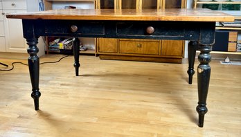 Vintage Farmhouse Dining Table With Two Drawers