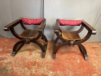 Pair Of Large Wood And Leather Savonarola Chairs (Set 1)