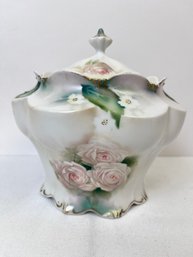 Floral Prussian Biscuit Jar With Cover. *Local Pickup Only*