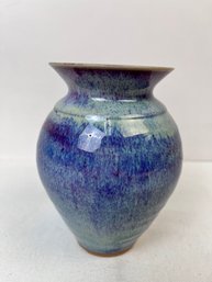 Blue Drip Vase Signed Shari.