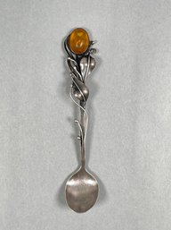 Sterling Silver Art Nouveau Spoon With Amber Accent