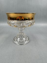 Kings Crown Thumbprint  Glass Compote - Gold Rim