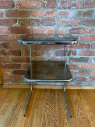 *Vintage Chrome And Smoked Glass Side Table