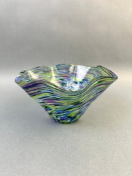 Blue Tones Small Freeform Art Glass Bowl
