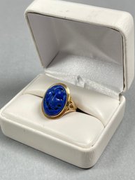 14K Yellow Gold Ring With Carved Cobalt Blue Stone