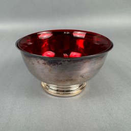 Gorham Silverplate Bowl With Red Glass Insert