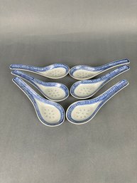 6 Chinese Ceramic Soup Spoons - China