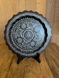 Black Laquered Plate With Engraved Floral Detail *LOCAL PICKUP ONLY - NO SHIPPING*