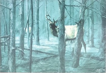 Signed Kevin Daniel Elk In The Woods Artwork Framed  *Local Pickup Only*