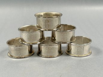 Vintage Set Of 6 Silver Plate Monogrammed Napkins Rings