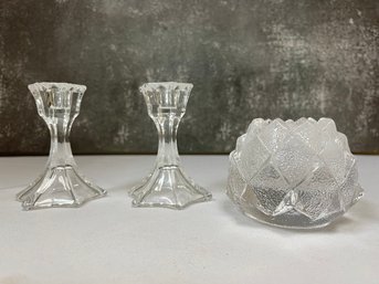 Vintage Crystal Candlelabras  & Centerpiece BEAUTIFUL Glassware