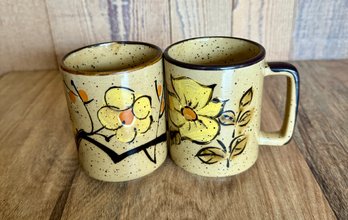 Ser Of 2 Vintage Fred Roberts Yellow Floral Stoneware  Mugs *LOCAL PICKUP ONLY - NO SHIPPING*