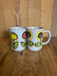 Set Of 2 Vintage Glazed Tulip And Sunflower Mugs - Japan *LOCAL PICKUP ONLY - NO SHIPPING*