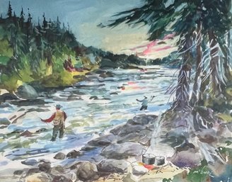 Signed Fly Fishing Artwork Framed  *Local Pickup Only*