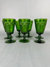 7 Green Depression Water Glasses