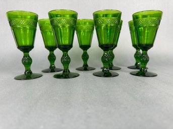 8 Small Green Depression Glasses