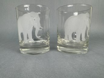 2 Water Glasses With Elephant Motif