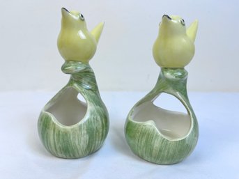 Matched Pair Of Porcelain Chicks On A Gourd.