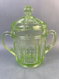 Vintage Anchor Hocking Green Glass Sugar Bowl.