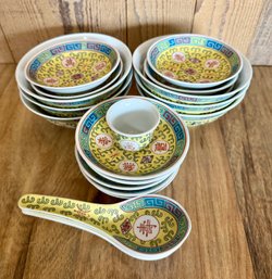 Set Of Chinese Noodle Bowls, Dipping Plates And Spoons *LOCAL PICKUP ONLY - NO SHIPPING*