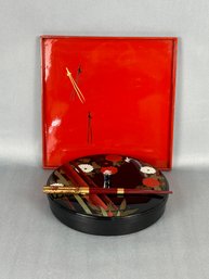 Asian Lacquer Tray With Serving Dish And Lid And 1 Pair Of Chop Sticks