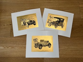 Set Of 3 Copper Vintage Antique Car Prints