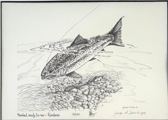 Signed George M. Davis Hooked, Ready To Run - Rainbow Fish Print Framed  *Local Pickup Only*