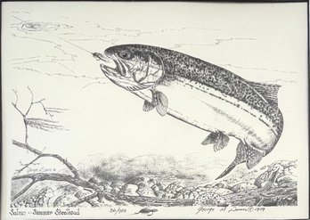 Signed George M. Davis Salmo Summer Steelhead Fish Print Framed  *Local Pickup Only*