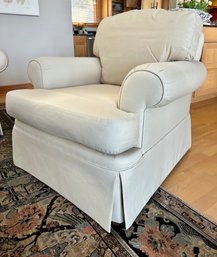 Off White Cotton Twill Club Chair With Caster Front Feet