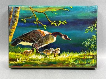 Original Oil Of Mother Goose And Goslings,  Artist Signed